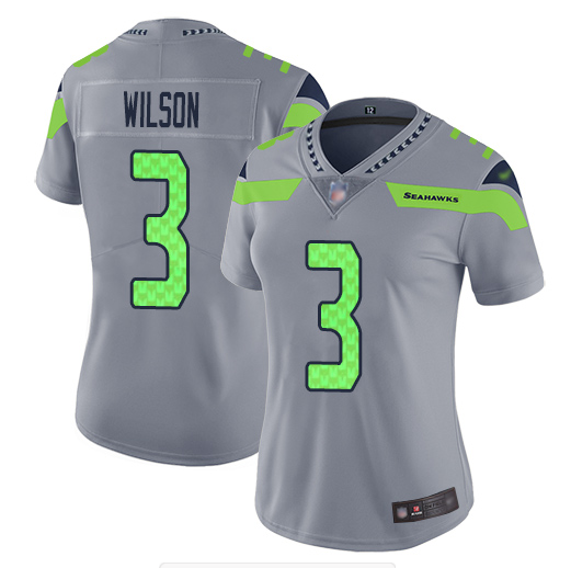 Women's Seattle Seahawks #3 Russell Wilson Gray Inverted Legend Stitched NFL Jersey(Run Small)